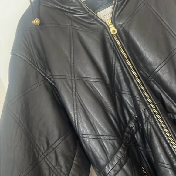 Hooded faux fur collar Black Quilted Leather Jacket